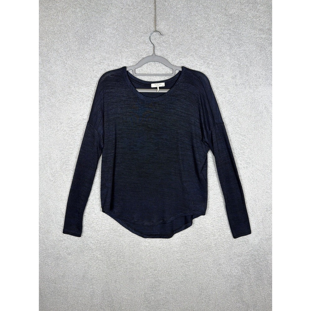 Rag & Bone Jean Hudson Long Sleeve Tee Heathered Navy Black Knit Size XS